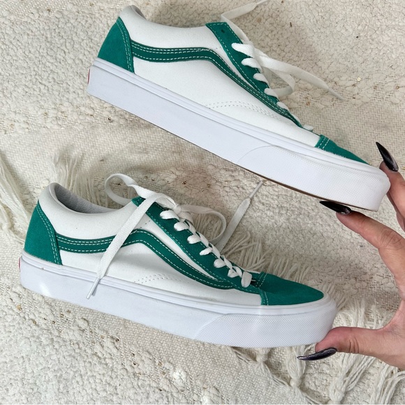 Vans Classic Sport Sneakers White/Green Suede Low Top Casual Shoes 10 Women’s - Picture 3 of 7